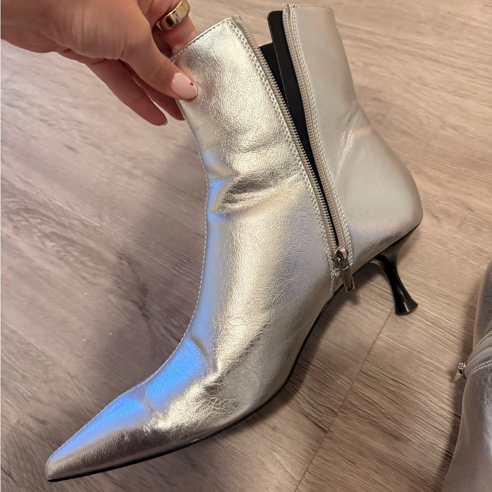 ZARA Silver Ankle Booties